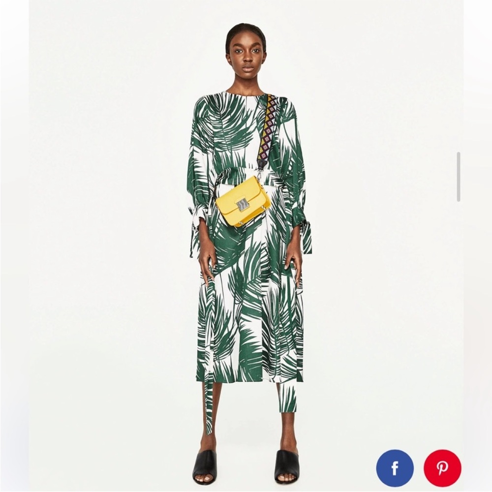 Zara Palm Leaf Midi Dress. Size Medium